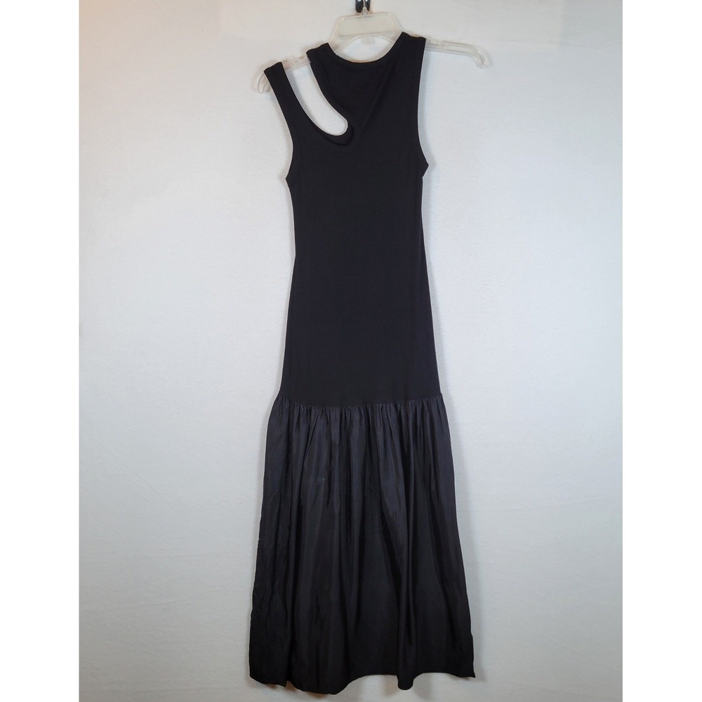 Sandro Womens Olane Cutout Tank Midi Ribbed Dress Size 34 Black Minimalist Art - Picture 2 of 10